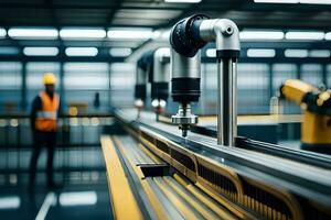 a robotic arm is working on a machine in a factory. AI-Generated photo