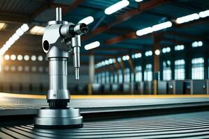 a metal machine is sitting on a conveyor belt. AI-Generated photo