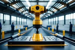 a robotic arm is on a conveyor belt in a factory. AI-Generated photo