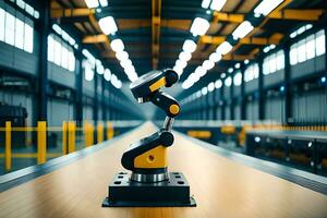 a robotic arm is sitting on a table in a factory. AI-Generated photo