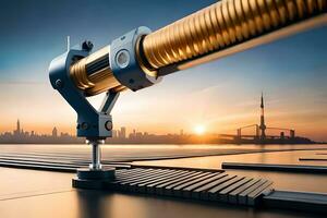 a machine is holding a metal rod on a dock. AI-Generated photo