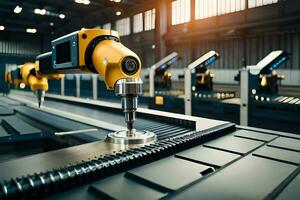 a robotic arm is working on a machine in a factory. AI-Generated photo