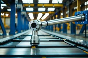 a robotic arm is on a conveyor belt in a factory. AI-Generated photo