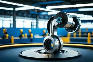 a robotic arm is sitting on a table in a factory. AI-Generated photo
