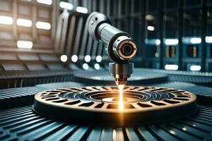 a robot is working on a machine in a factory. AI-Generated photo