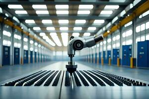 a robot is standing in front of a machine. AI-Generated photo
