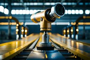 a robotic arm on a conveyor belt in a factory. AI-Generated photo