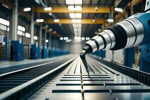 a robot is working on a machine in a factory. AI-Generated photo