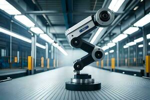 a robotic arm on a conveyor belt in an industrial area. AI-Generated photo