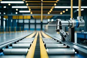 a machine is moving along a conveyor belt in a factory. AI-Generated photo