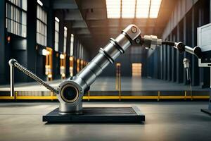 a robotic arm is sitting on a table in a factory. AI-Generated photo