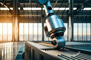 a robot is working on a machine in a factory. AI-Generated photo