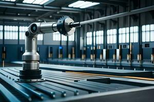 a robotic arm is in a factory with many machines. AI-Generated photo