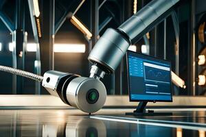 a robotic arm is holding a computer monitor. AI-Generated photo