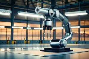 a robot is sitting in a factory setting. AI-Generated photo