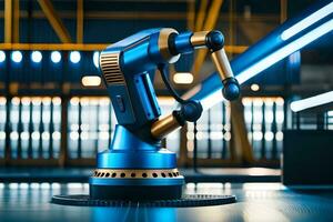 a robotic arm is sitting on a table in a factory. AI-Generated photo