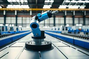 a robotic arm is sitting on a conveyor belt. AI-Generated photo