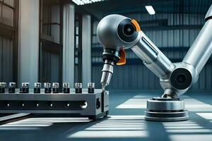 a robot is working on a machine in a factory. AI-Generated photo