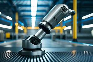 a robotic arm on a conveyor belt in a factory. AI-Generated photo
