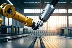 a robotic arm is working on a machine in a factory. AI-Generated photo