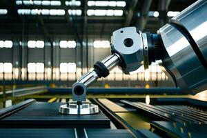 a robotic arm is working on a machine in a factory. AI-Generated photo