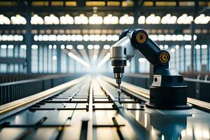 a robotic arm is working on a machine in a factory. AI-Generated photo