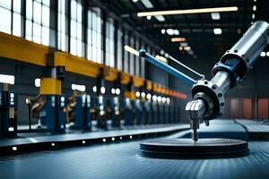 a robotic arm is working on a machine in a factory. AI-Generated photo