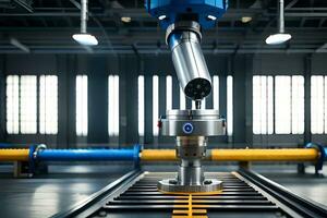 a robotic arm is on a conveyor belt in a factory. AI-Generated photo