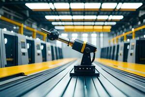 a robotic arm is sitting on a conveyor belt. AI-Generated photo