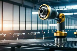 a robotic arm is on a table in a factory. AI-Generated photo