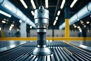 a metal cylinder on a conveyor belt. AI-Generated photo
