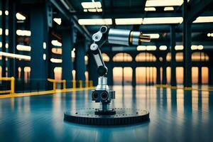 a robotic arm is sitting on a table in a factory. AI-Generated photo