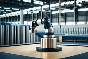 a robotic arm on top of a table in a factory. AI-Generated photo