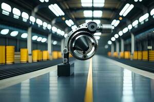 a robot is standing in the middle of a warehouse. AI-Generated photo
