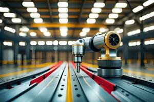 a robot is sitting on a conveyor belt in a factory. AI-Generated photo