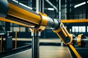 a robotic arm is holding a pipe in a factory. AI-Generated photo