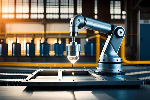 un robótico brazo es trabajando en un máquina. generado por ai foto