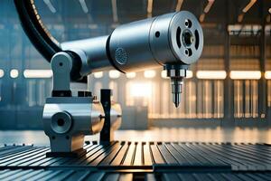 a robotic machine is on a table in a factory. AI-Generated photo