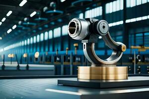 a robotic arm on a stand in a factory. AI-Generated photo