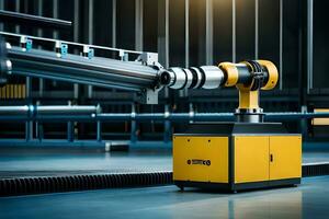 a robotic arm is sitting on a table in a factory. AI-Generated photo