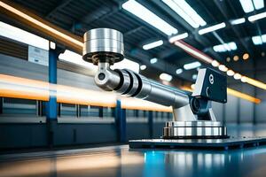 a robotic arm is sitting on a table in a factory. AI-Generated photo