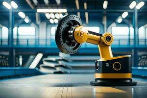 a robotic arm is sitting on a table in a factory. AI-Generated photo