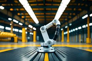 a robotic arm on a conveyor belt in an industrial setting. AI-Generated photo