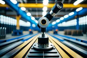 a robotic arm is on a conveyor belt in a factory. AI-Generated photo