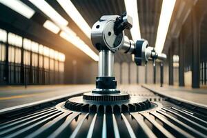 a robotic arm is sitting on a conveyor belt. AI-Generated photo