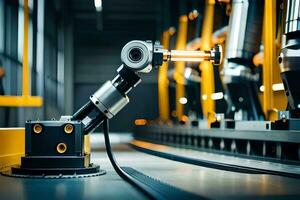 a robotic arm is working on a machine in a factory. AI-Generated photo