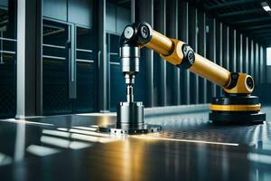 a robotic arm is on a table in a factory. AI-Generated photo