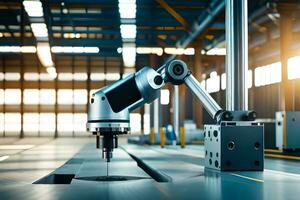 a robotic arm is working on a machine in a factory. AI-Generated photo