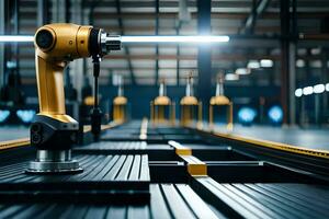 a robotic arm is sitting on a conveyor belt. AI-Generated photo