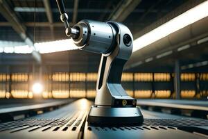 a robotic arm on a conveyor belt in a factory. AI-Generated photo